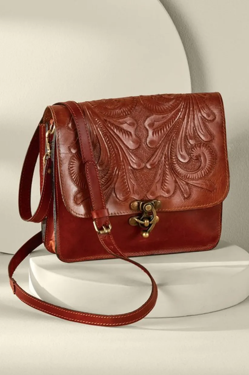 Soft Surroundings Ada Embossed Leather Bag Caramel Discount