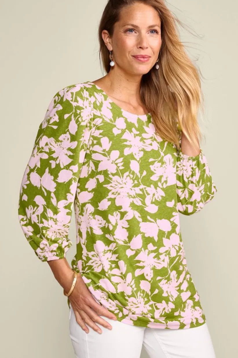 Soft Surroundings Ainsley Linen Blend Tunic InkBloomsGreen Best