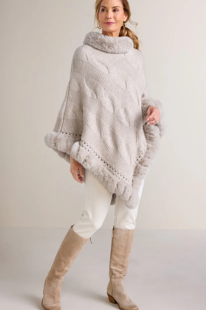 Soft Surroundings Alexi Cable Knit Poncho Oatmeal Outlet