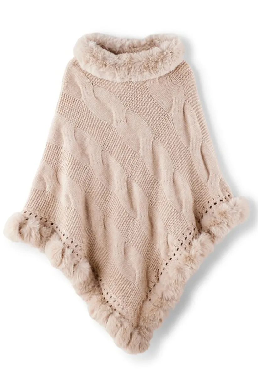 Soft Surroundings Alexi Cable Knit Poncho Oatmeal Outlet