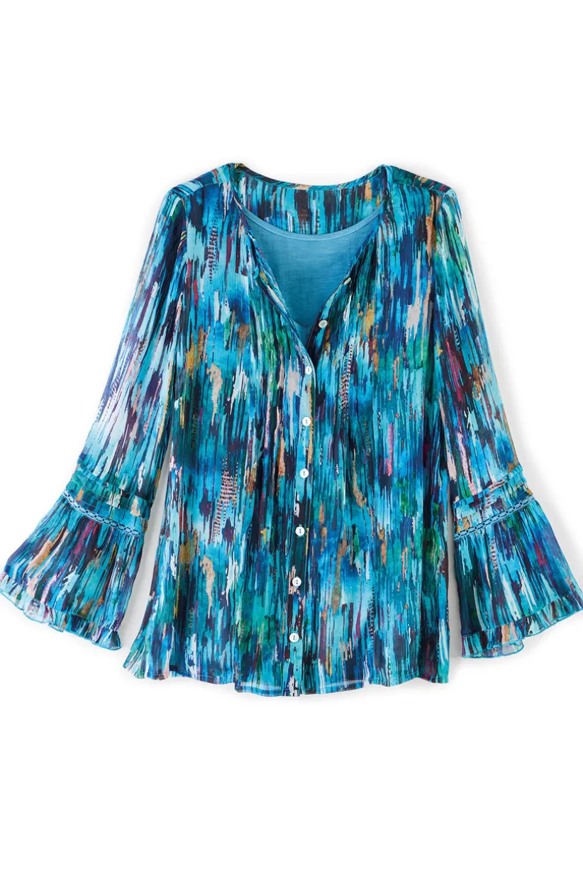 Soft Surroundings Amelie Top BlueAbstract Outlet