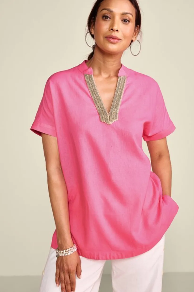 Soft Surroundings Annalise Linen Blend Tunic AzaleaPink Online