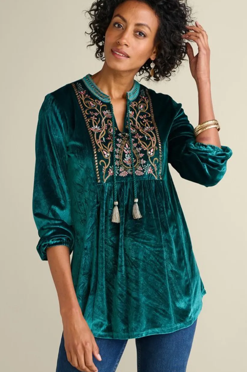 Soft Surroundings Ashanti Embellished Velvet Tunic JuneBug Best Sale