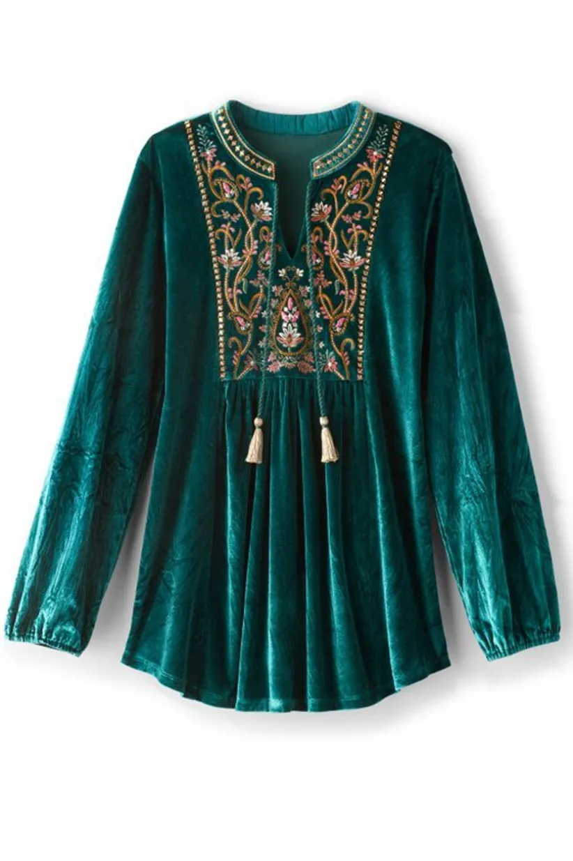 Soft Surroundings Ashanti Embellished Velvet Tunic JuneBug Best Sale