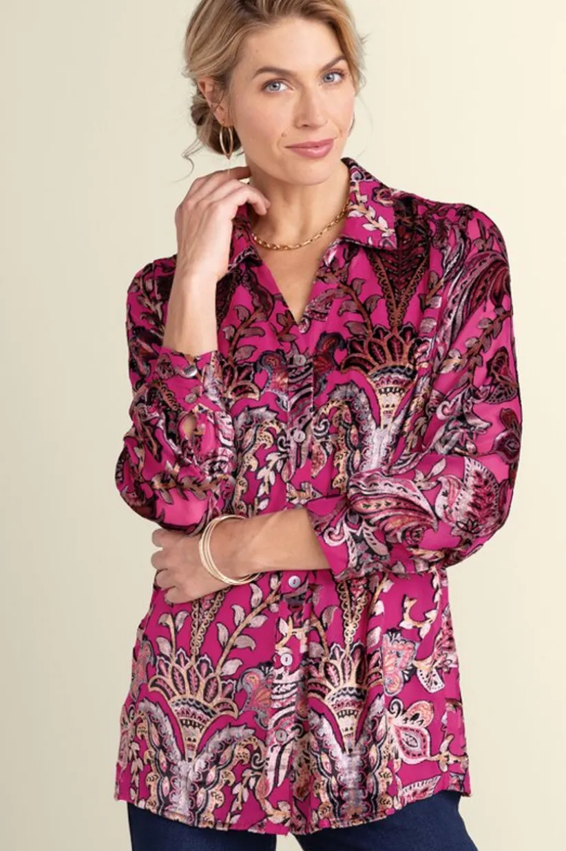 Soft Surroundings Bellarosa Velvet Tunic PinkScarfBurnout Best Sale