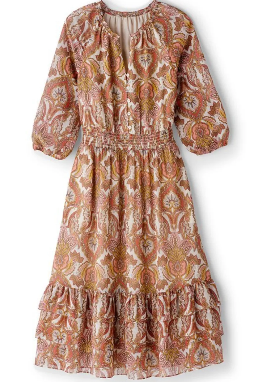 Soft Surroundings Betsey Midi Dress GlobalScarfCreamCoral Clearance