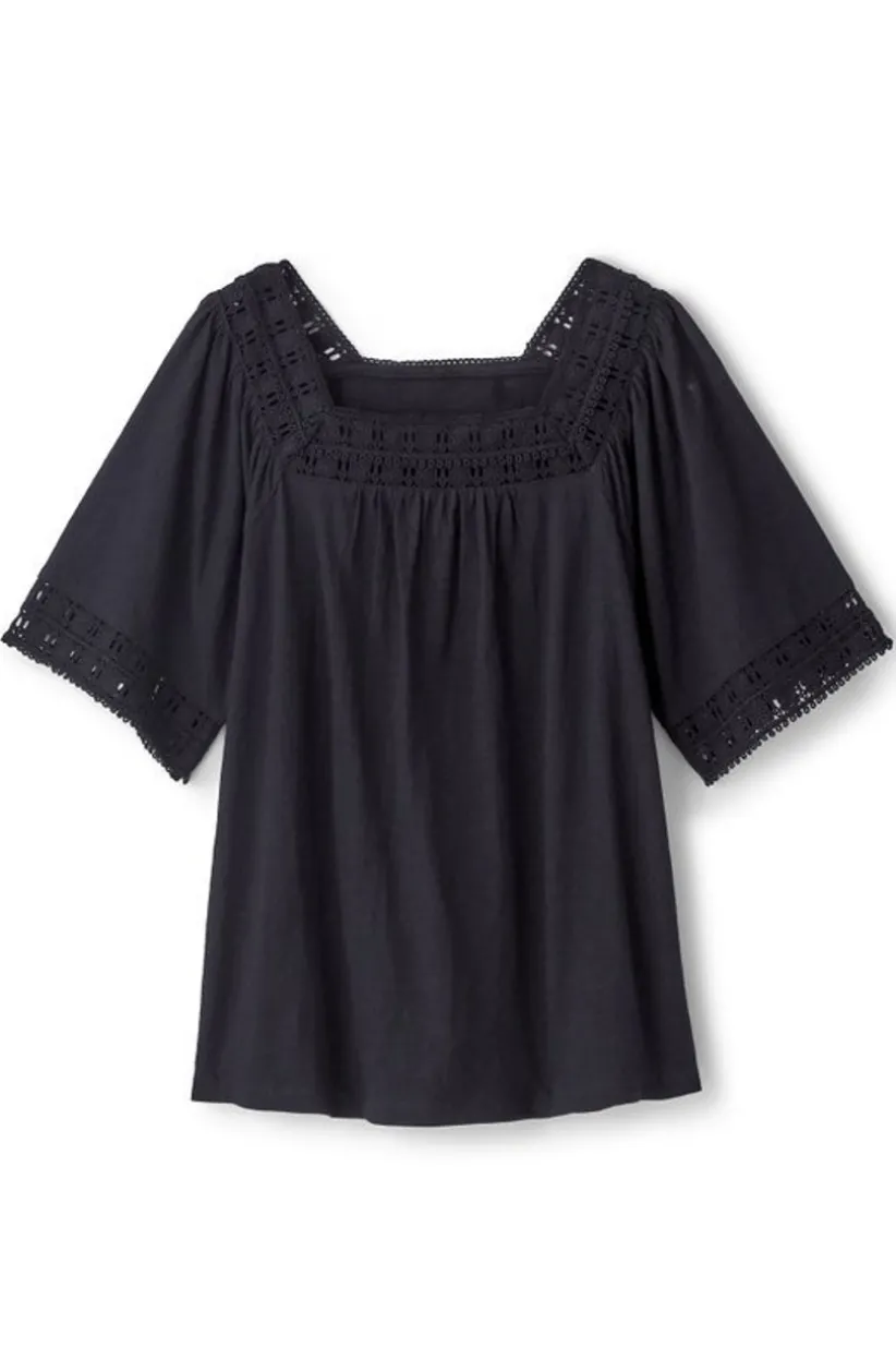 Soft Surroundings Brianna Crochet Knit Tee Black Cheap