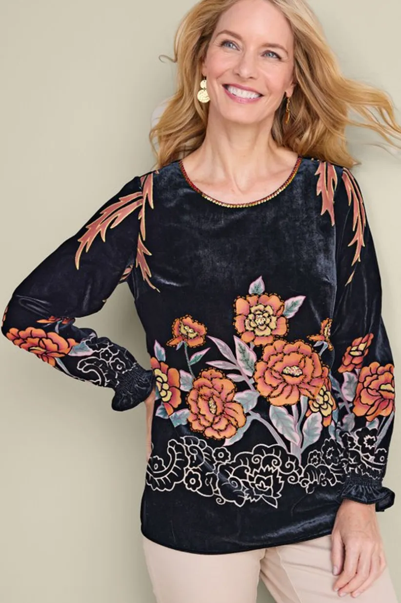 Soft Surroundings Brielle Velvet Top BlackMulti Clearance