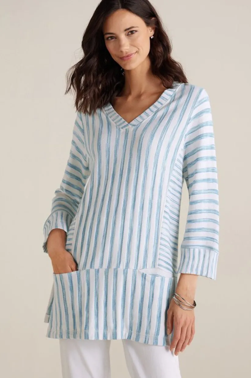 Soft Surroundings Briza Stripe Tunic ChambrayBlue/WhiteStrip Clearance