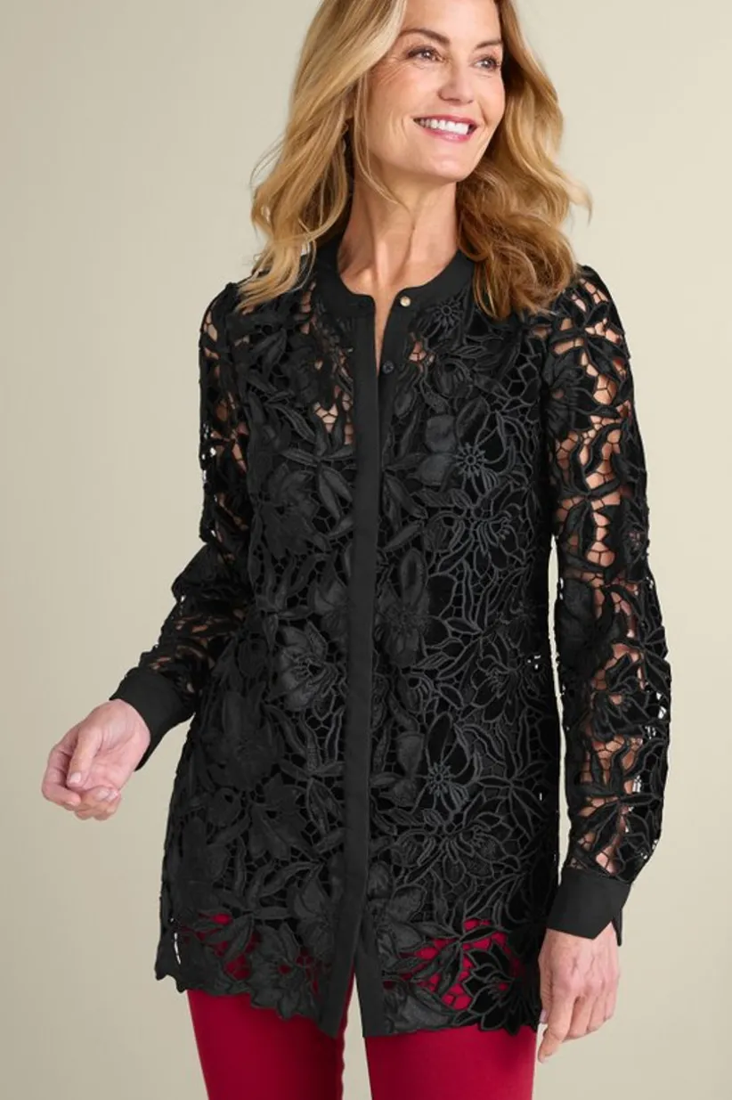 Soft Surroundings Candace Velvet Lace Tunic Black Outlet