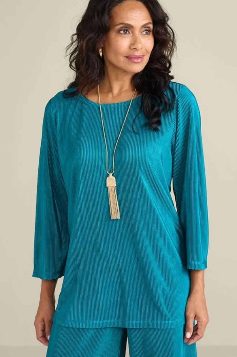 Soft Surroundings Cella Plisse Tunic DeepLagoon Clearance