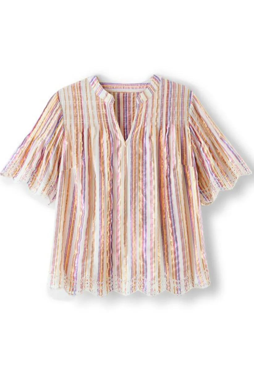 Soft Surroundings Ciel Metallic Stripe Eyelet Top MultiMetallicStripe Online