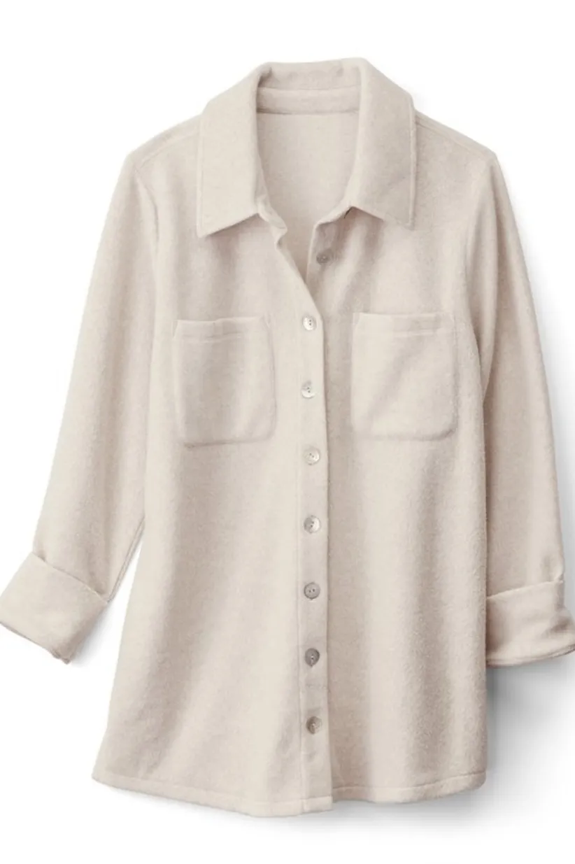 Soft Surroundings Cozy Boyfriend Shirt SoftTaupeHeather Hot