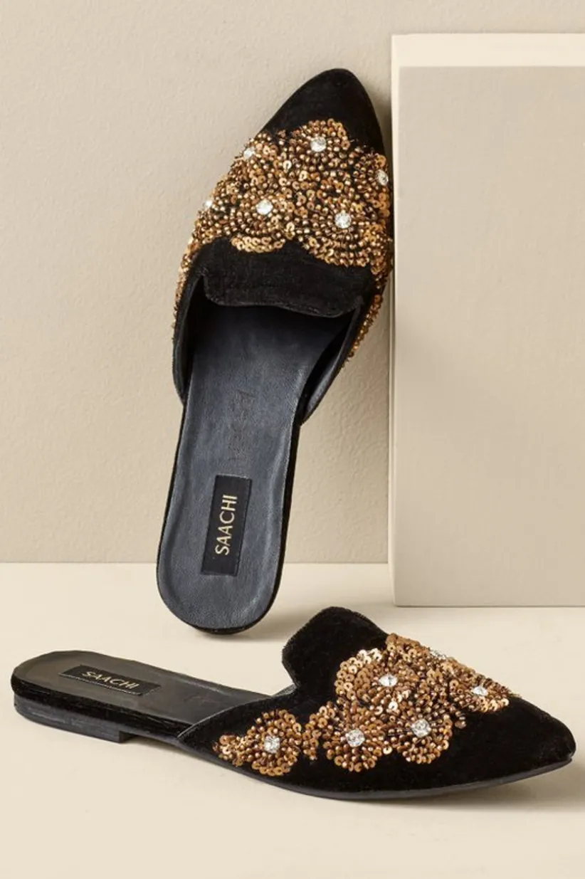 Soft Surroundings Delilah Embellished Slide Black/Gold Flash Sale