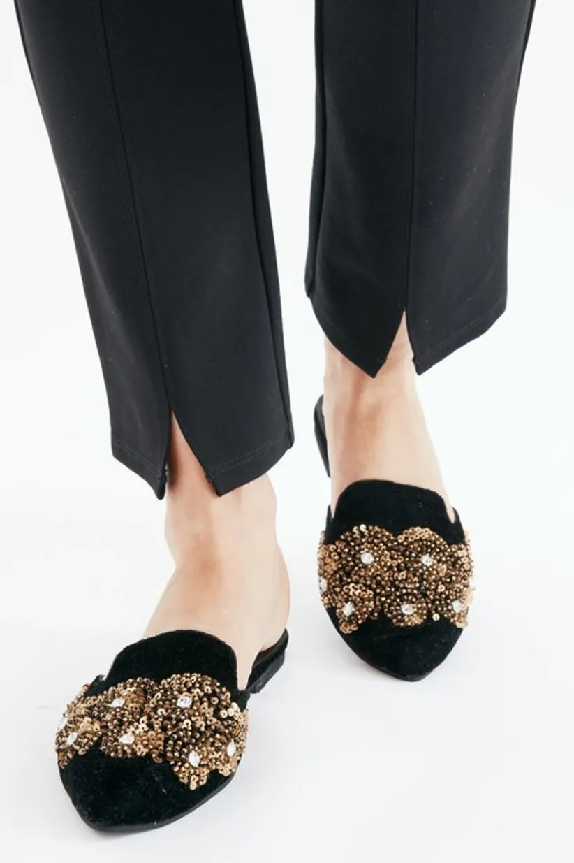 Soft Surroundings Delilah Embellished Slide Black/Gold Flash Sale