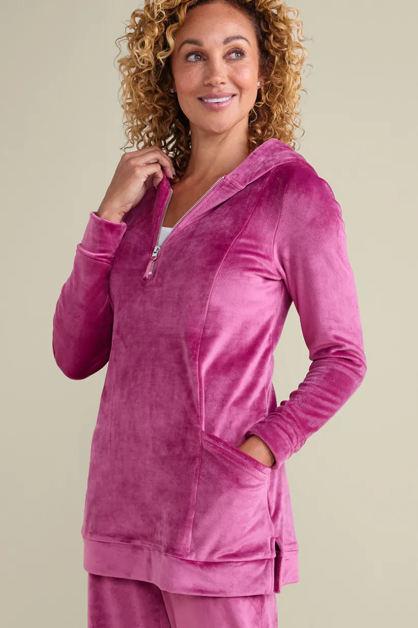 Soft Surroundings Dixie Velour Zip Hoodie Tunic Boysenberry Best