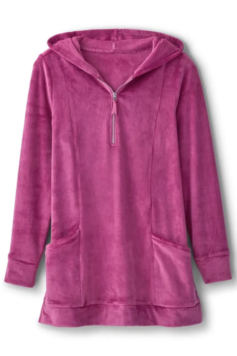 Soft Surroundings Dixie Velour Zip Hoodie Tunic Boysenberry Best