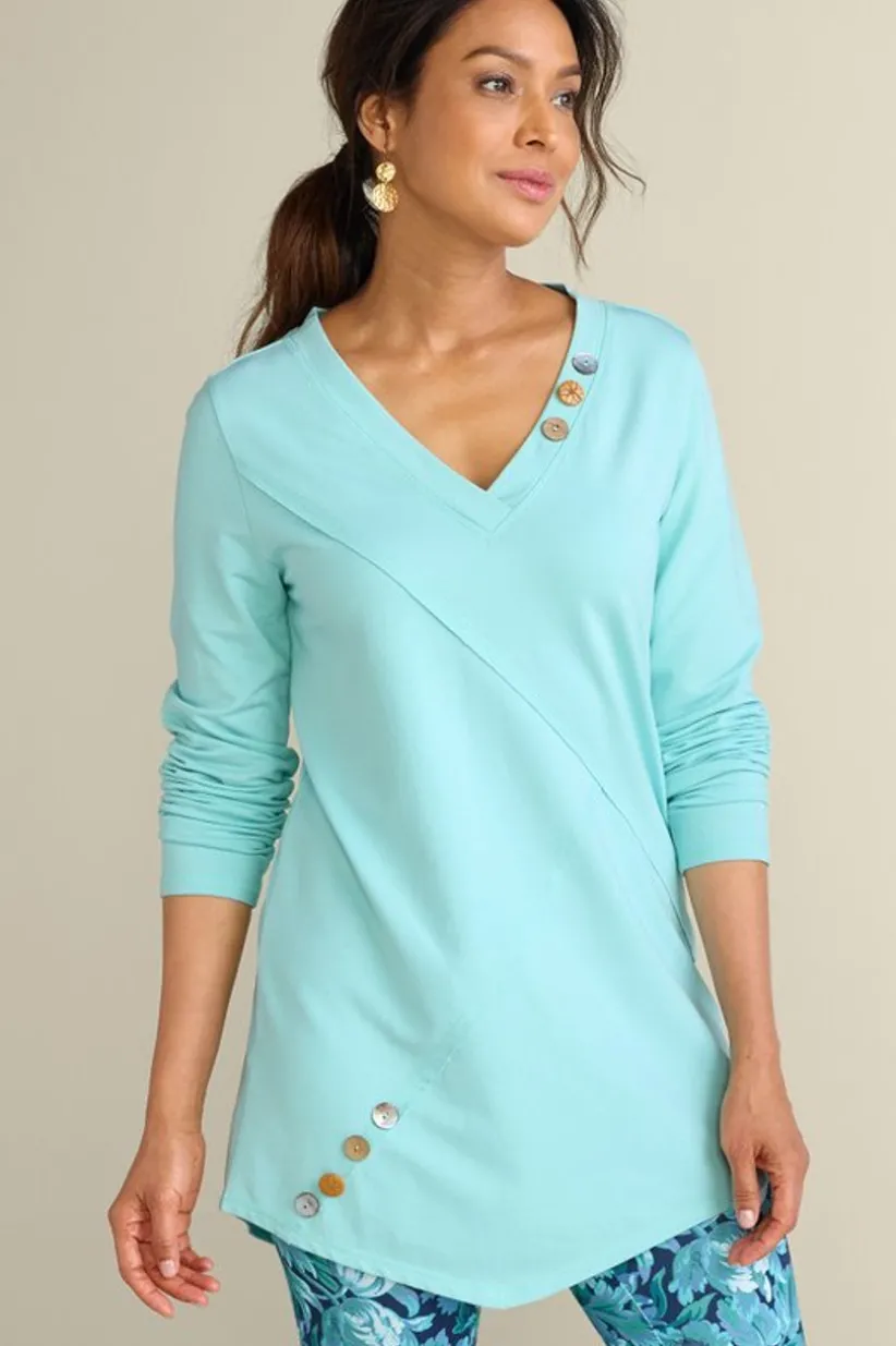 Soft Surroundings Dove French Terry Asymmetrical Tunic PastelTurquoise Hot