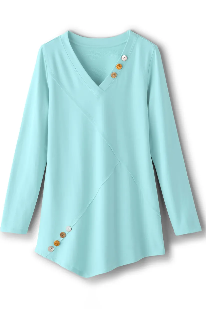 Soft Surroundings Dove French Terry Asymmetrical Tunic PastelTurquoise Hot