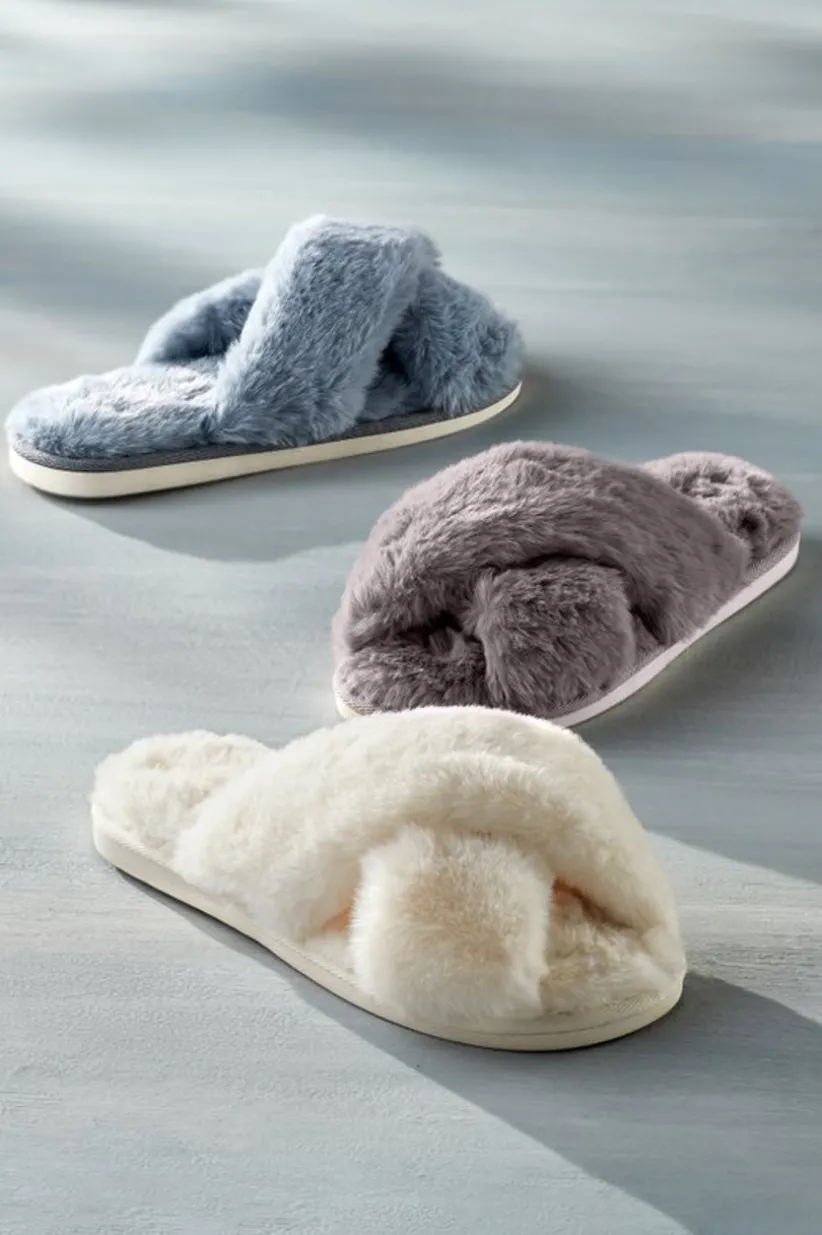 Soft Surroundings Dreama Faux Fur Cross Band Slippers Hot