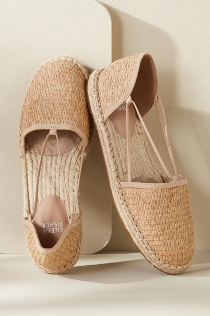 Soft Surroundings Eileen Fisher Lee Raffia Stretch Espadrille Natural New