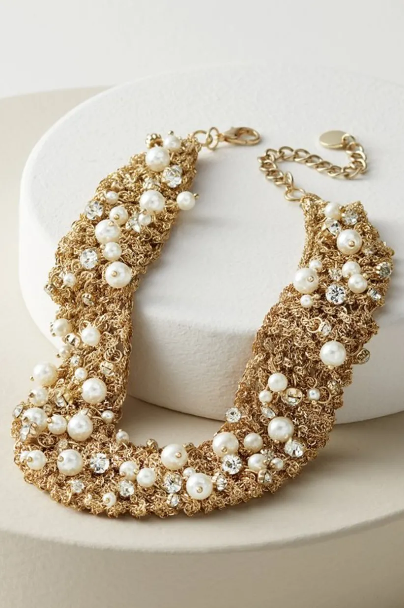 Soft Surroundings Elanore Crochet Pearl Necklace Gold Cheap