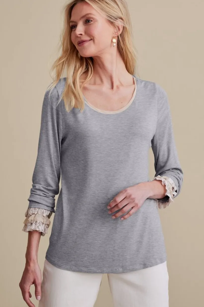 Soft Surroundings Ella Lace Top MediumGreyHeather Discount