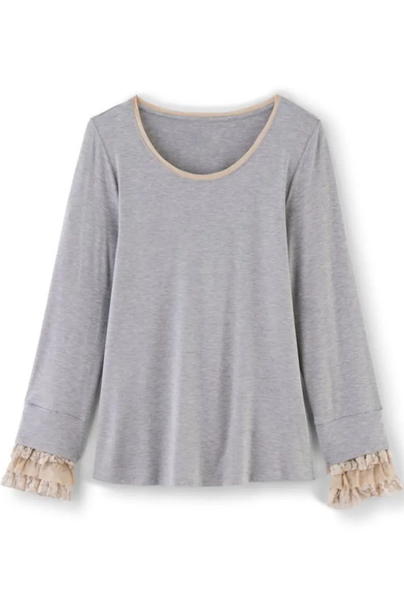 Soft Surroundings Ella Lace Top MediumGreyHeather Discount