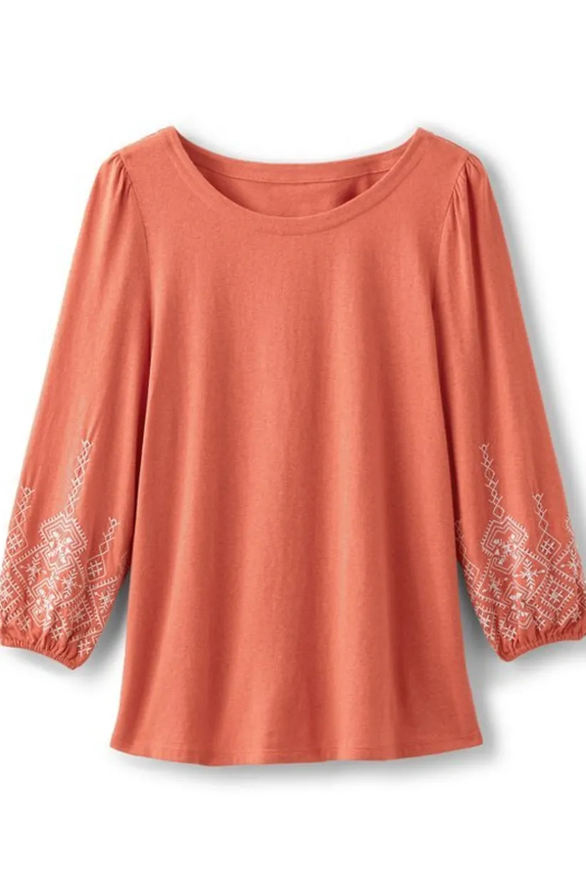 Soft Surroundings Embroidered Parisian Poet Top ApricotBrandy Fashion