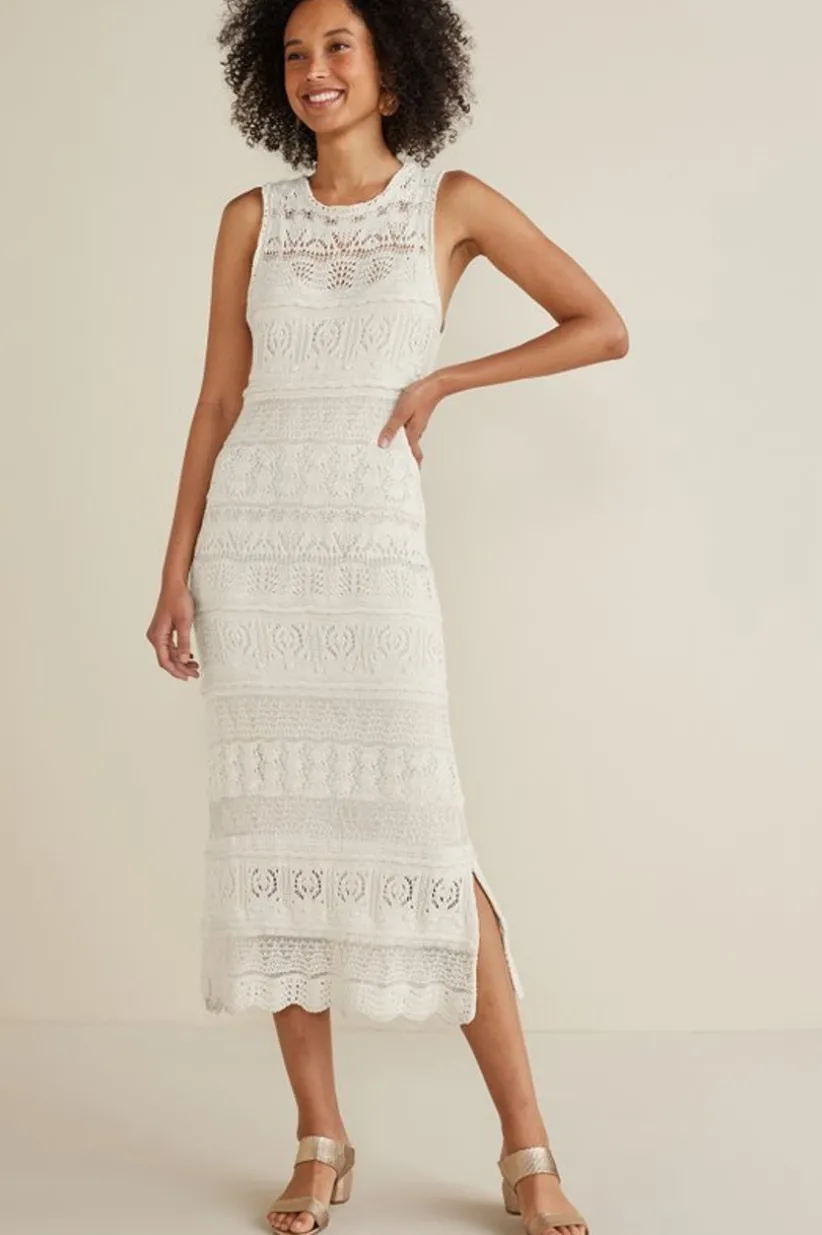 Soft Surroundings Erica Crochet Midi Dress AntiqueWhite Hot