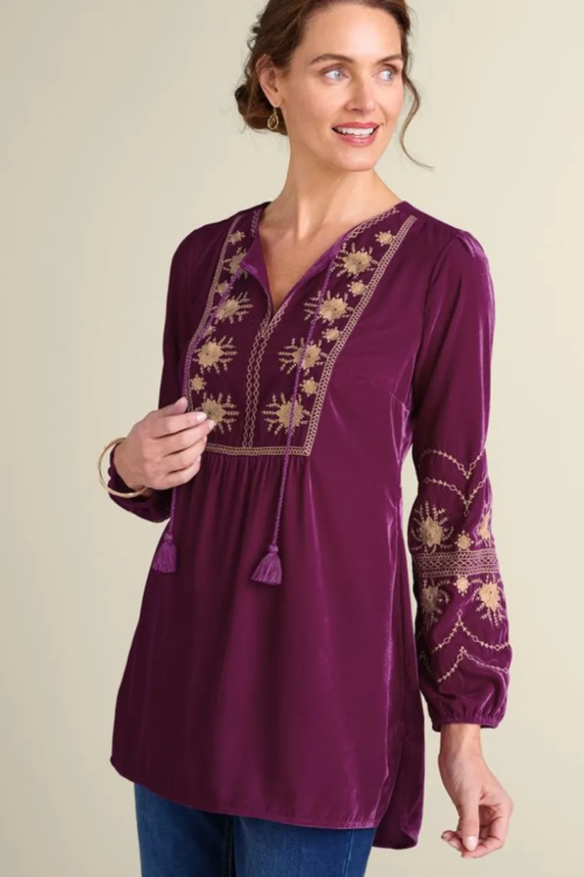 Soft Surroundings Evelyne Embroidered Velvet Tunic MagentaPurple Sale