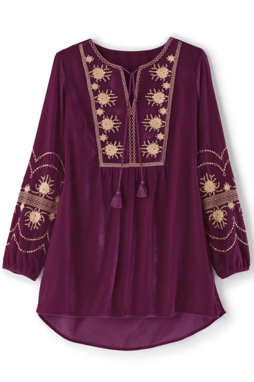 Soft Surroundings Evelyne Embroidered Velvet Tunic MagentaPurple Sale