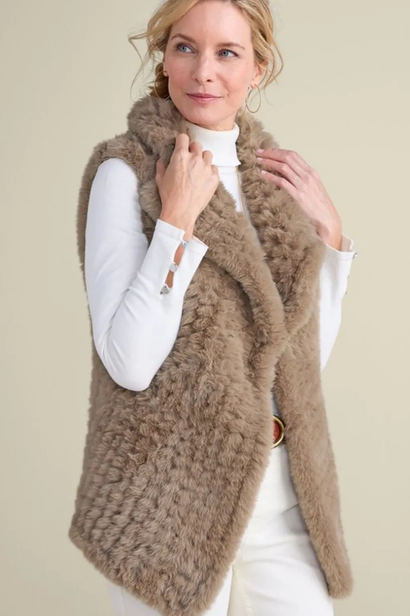 Soft Surroundings Faux Fur Draped Vest Taupe Outlet