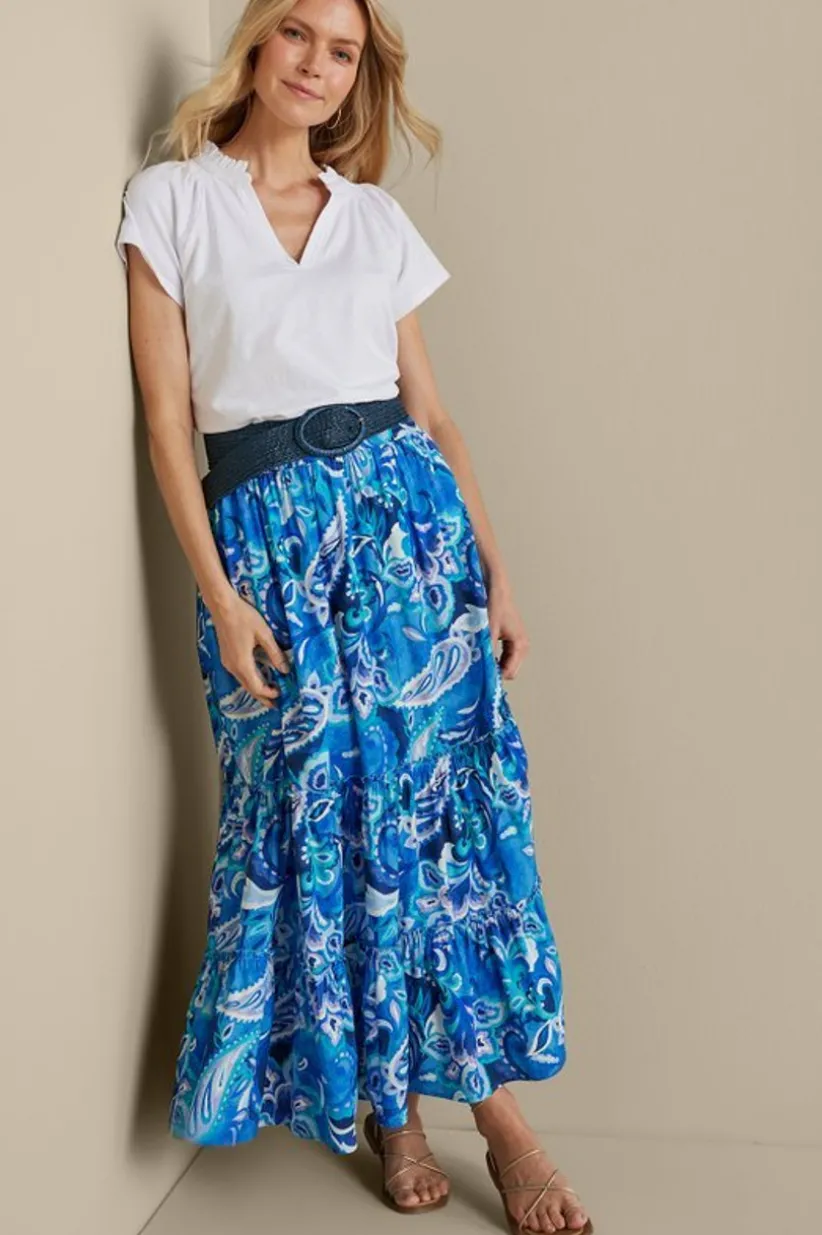 Soft Surroundings Feyre Maxi Skirt IslandSunPaisleyBlue Outlet