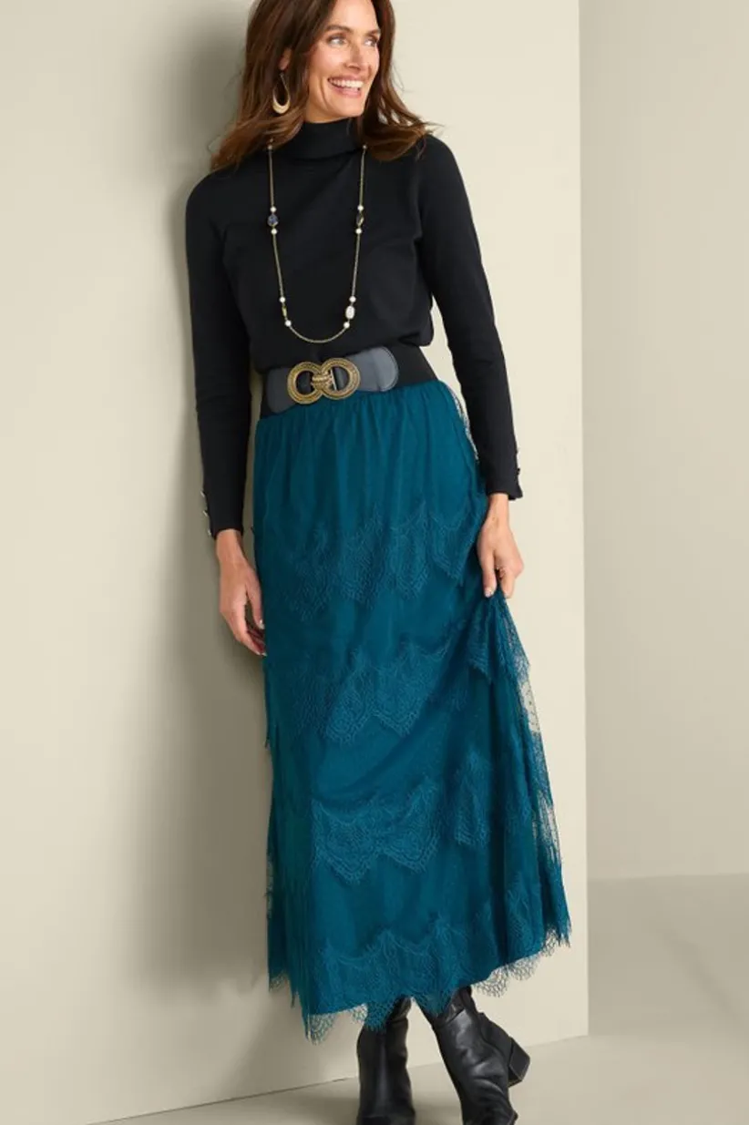 Soft Surroundings Frederica Lace Maxi Skirt SailorBlue Clearance