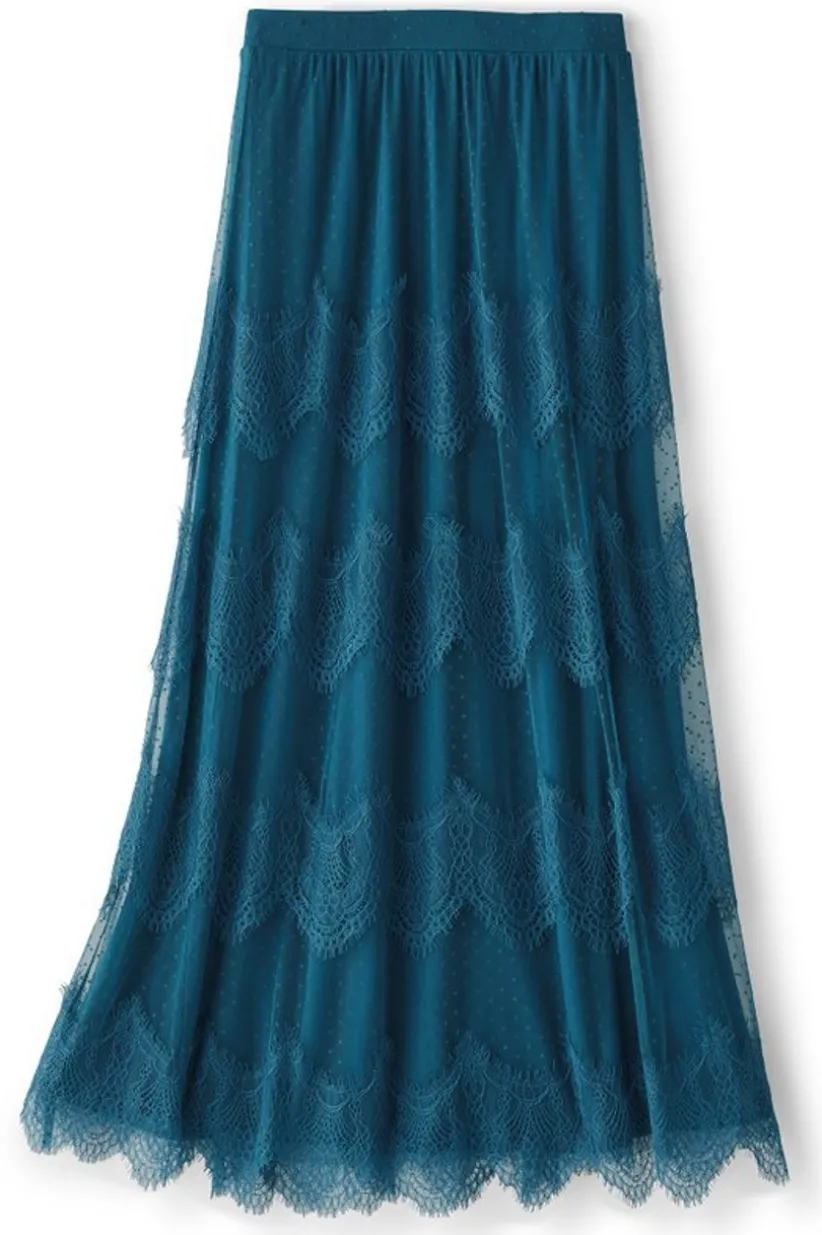 Soft Surroundings Frederica Lace Maxi Skirt SailorBlue Clearance