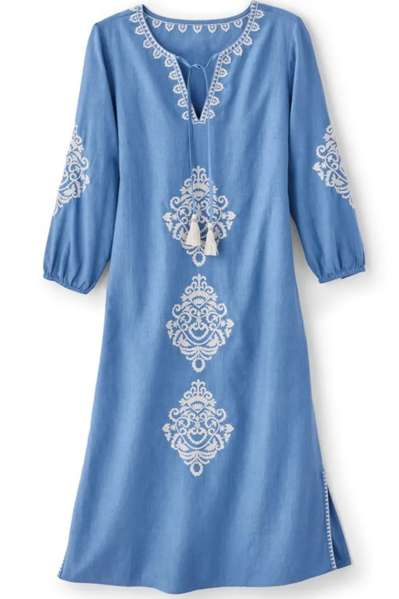 Soft Surroundings Hasana Linen Blend Midi Dress RiversideBlue Best