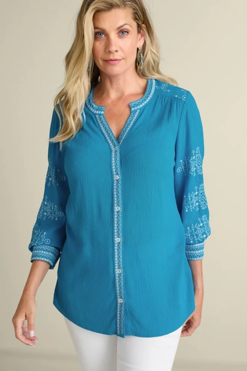 Soft Surroundings Imane Gauze Tunic BlueDanube Hot