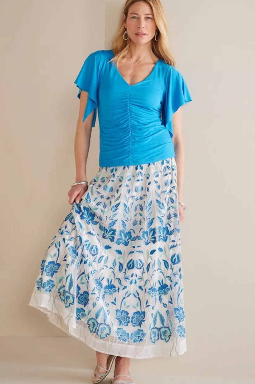 Soft Surroundings Imani Maxi Skirt BlueDreamEmbroidery Best