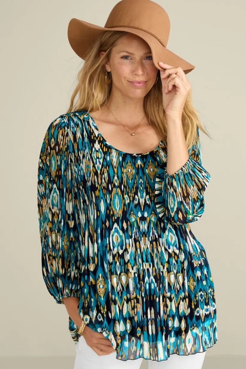 Soft Surroundings Imrie 3/4 Sleeve Tunic MenaraIkatBlue Sale