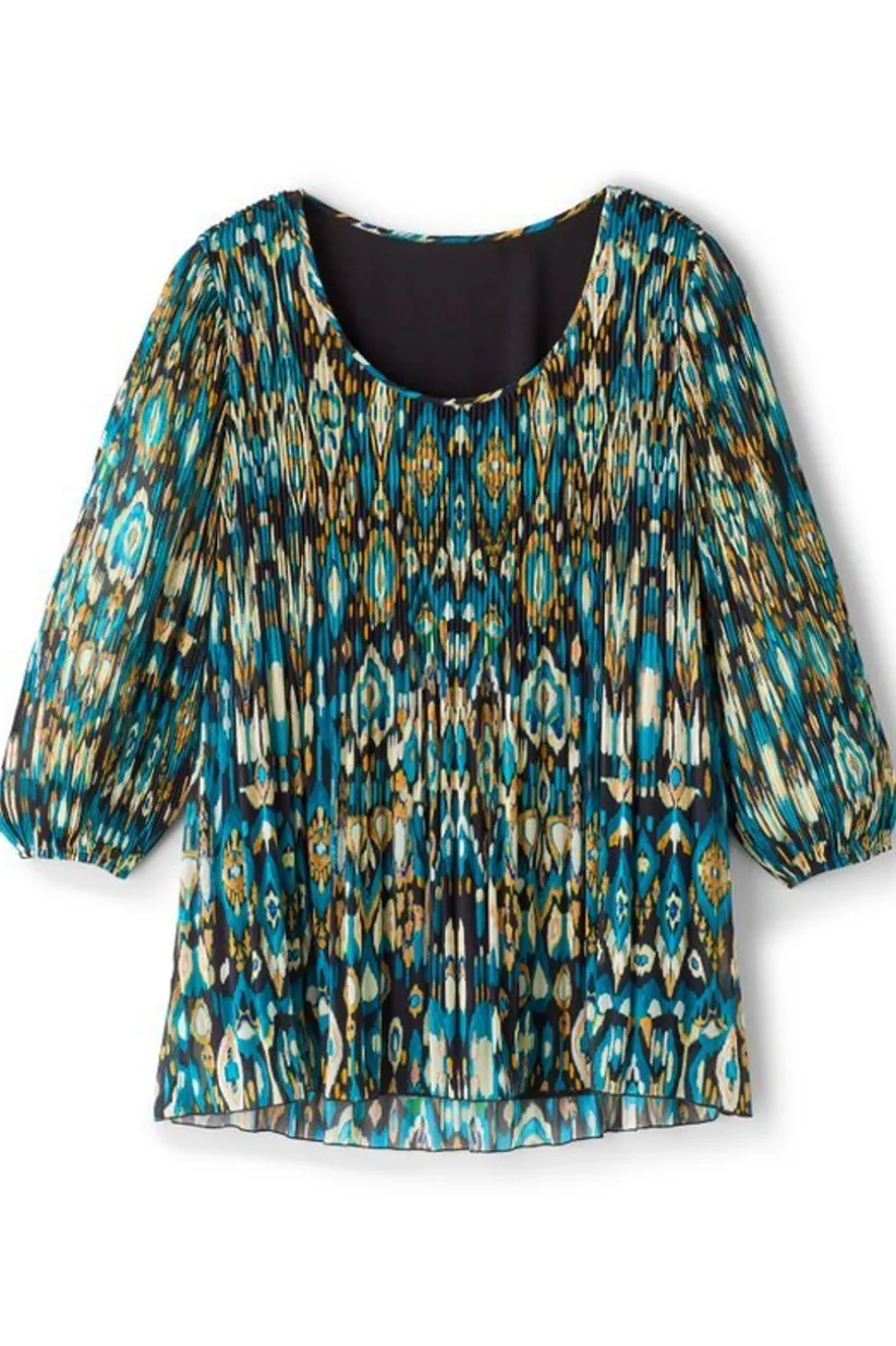 Soft Surroundings Imrie 3/4 Sleeve Tunic MenaraIkatBlue Sale