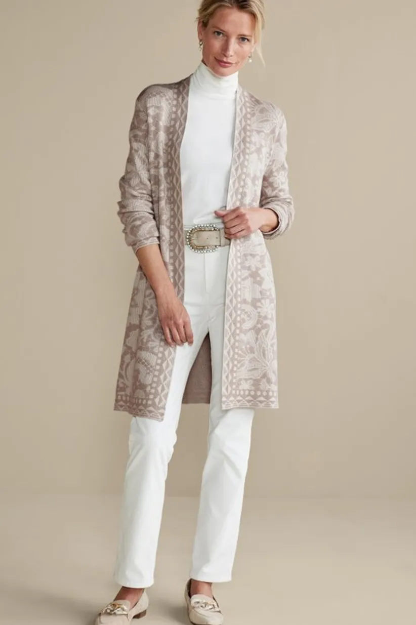 Soft Surroundings Ivy Shimmer Long Cardigan NeutralFloral Best