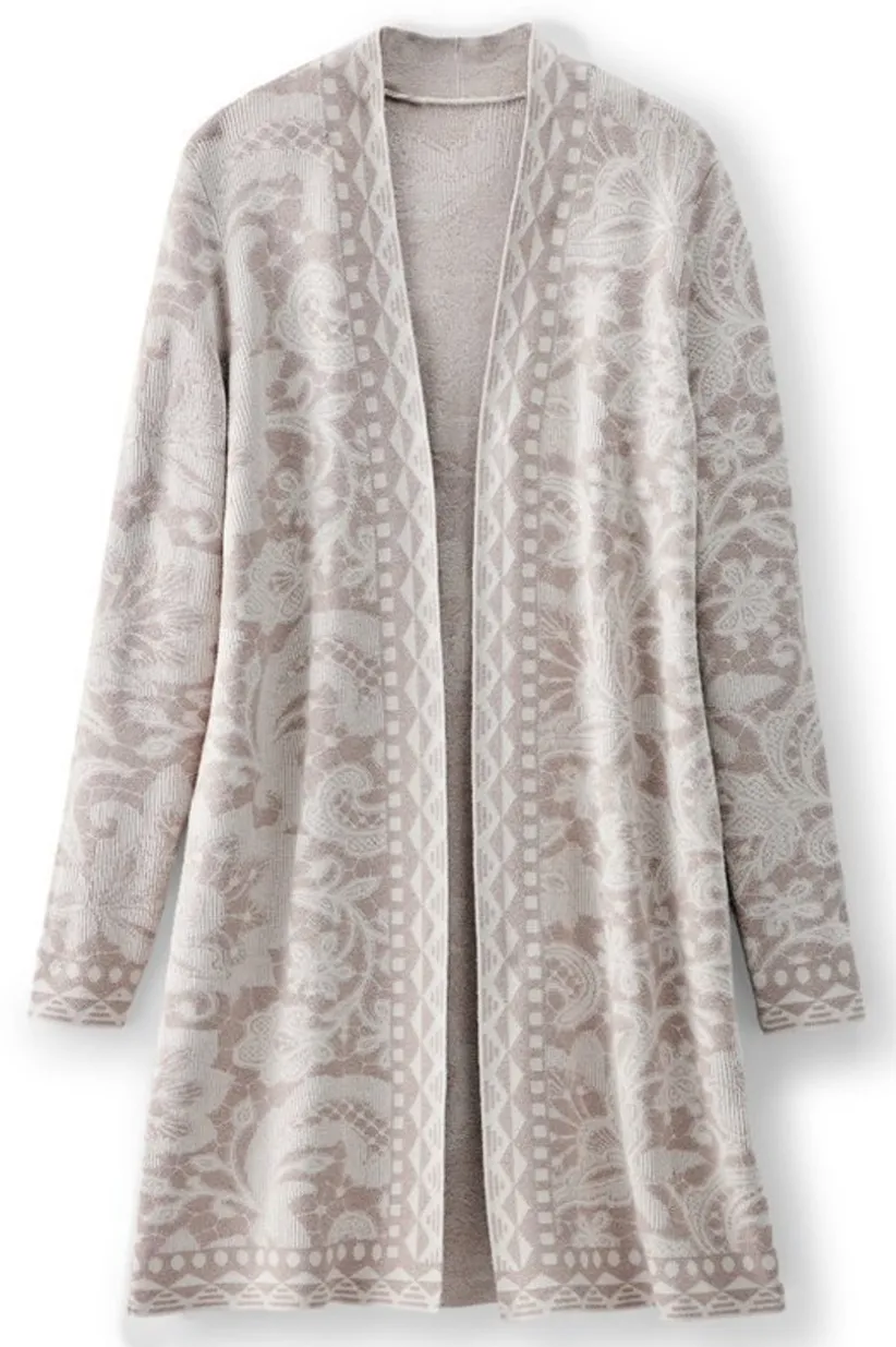 Soft Surroundings Ivy Shimmer Long Cardigan NeutralFloral Best