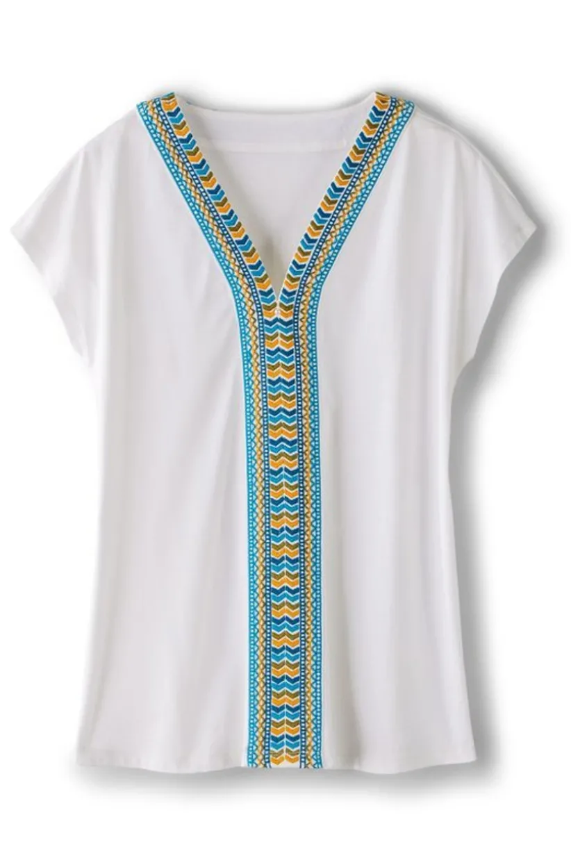 Soft Surroundings Izabel Embroidered Tee White Best