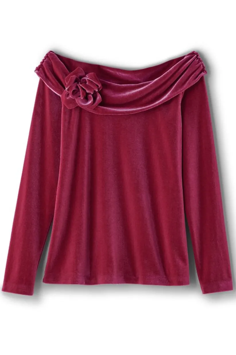 Soft Surroundings Jeanna Rosette Velvet Top Granita Clearance