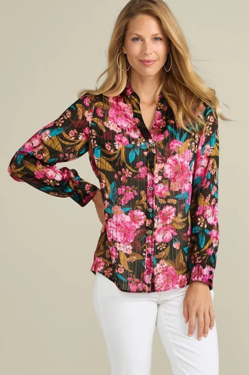 Soft Surroundings Josie Shimmer Shirt SolsticeFloral Hot