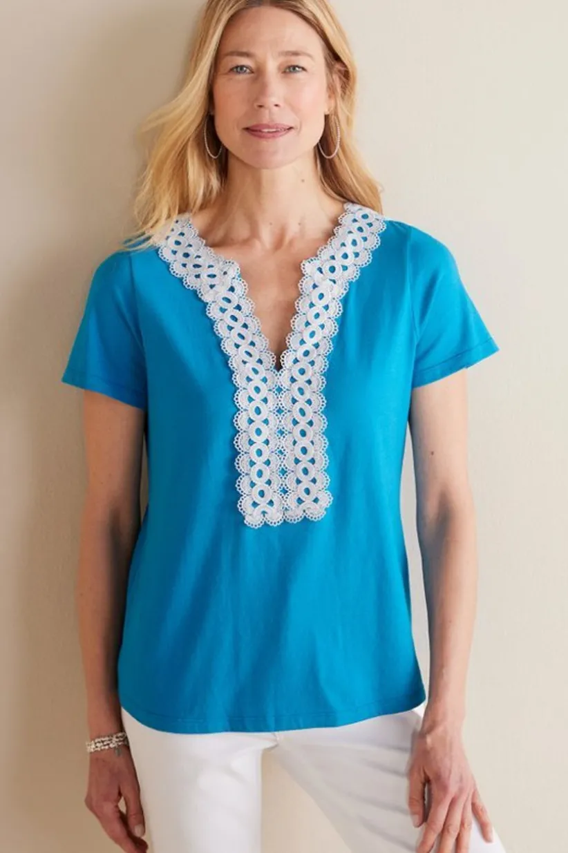 Soft Surroundings Kaitlyn Embellished Knit Tee SwedishBlue Outlet