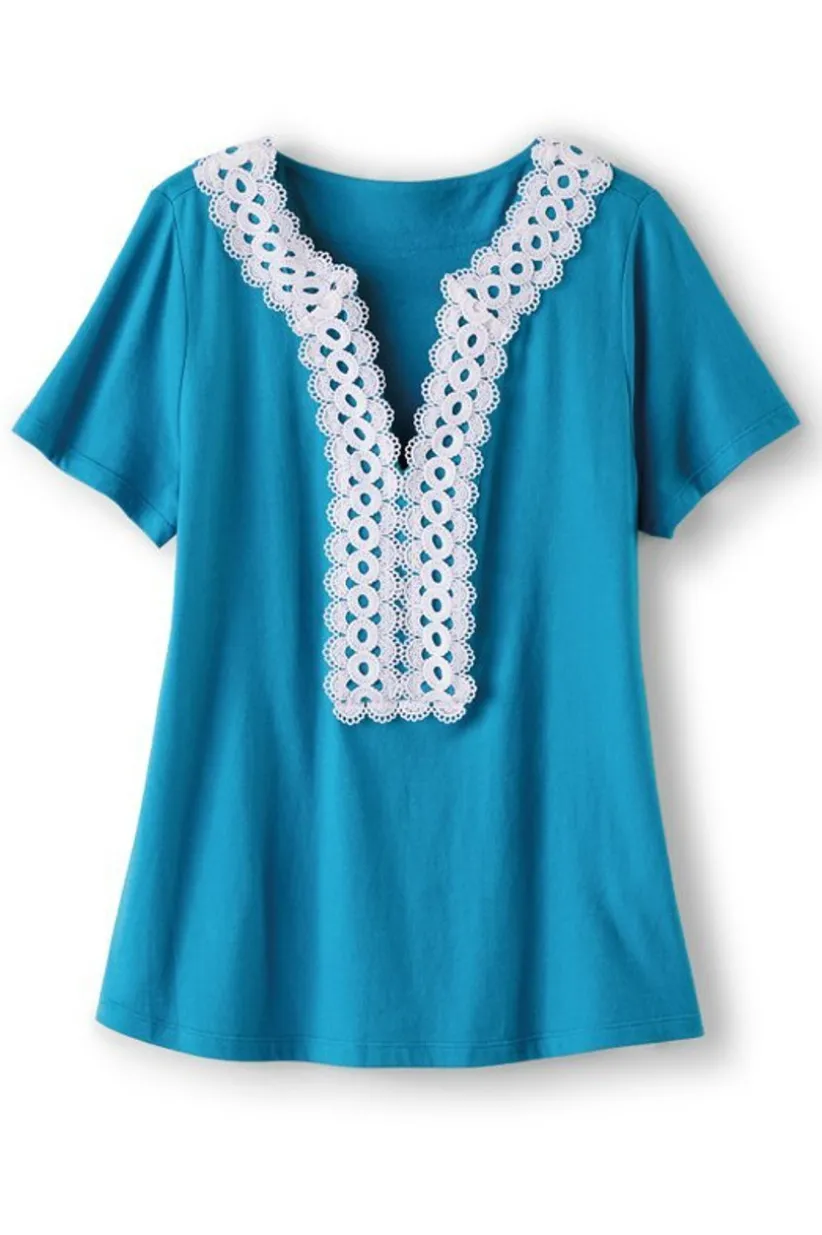 Soft Surroundings Kaitlyn Embellished Knit Tee SwedishBlue Outlet