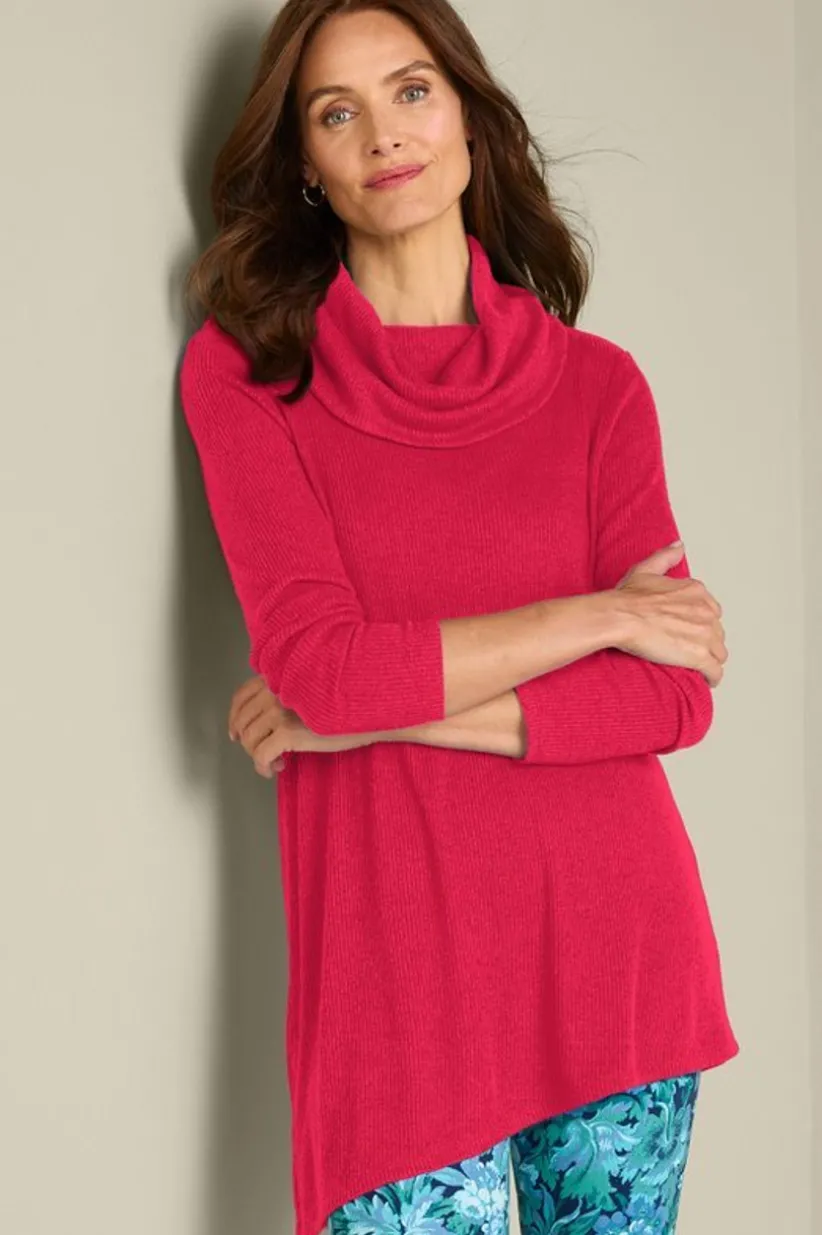 Soft Surroundings Kayla Rib Knit Cowl Neck Tunic Discount