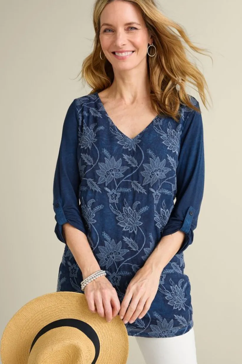 Soft Surroundings Kimbra Embroidered Tunic DenimBlue Cheap